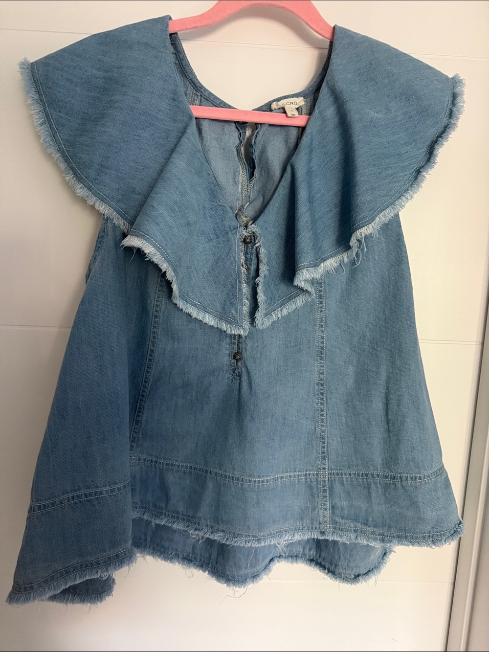 Anthropologie - Pilcro  Light Blue Denim Frayed Collar Tunic Sz L. Like new